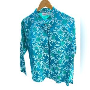 Chicos size 2 (size 14)floral jacket women’s button beautiful blue/dressy/blazer